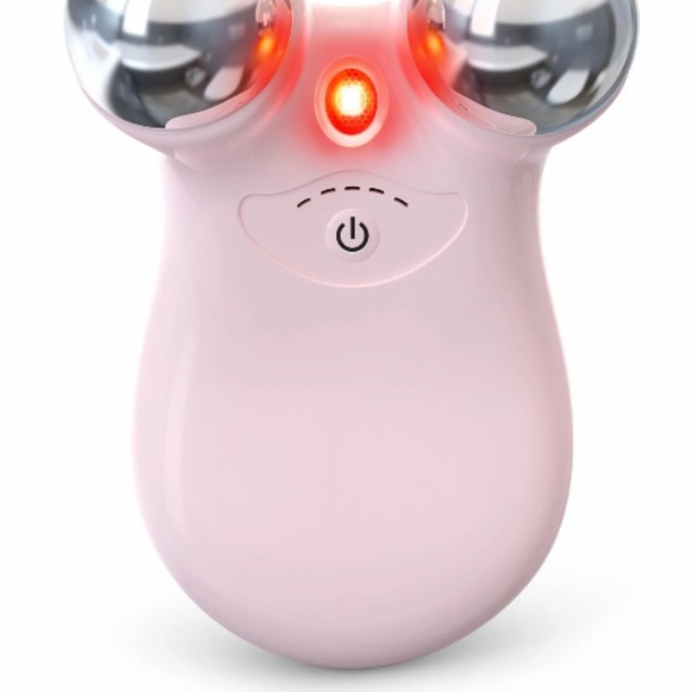 Pink Facial Roller Massager with LED Light